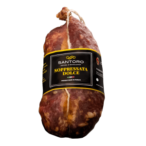 Whole Santoro sweet Soppressata with front positioned label