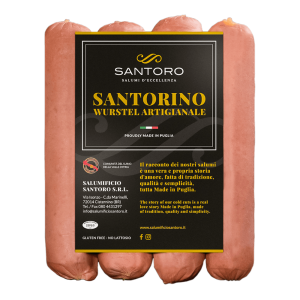 Packed Santoro Santorino wurstel with front positioned label