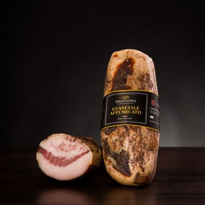 Whole and sliced piece of Santoro Smoked Jowl