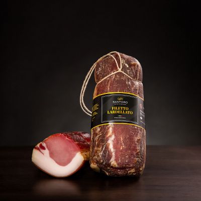 Whole and sliced piece of  Santoro filetto lardellato