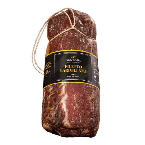 Whole Santoro filetto lardellato with front positioned label