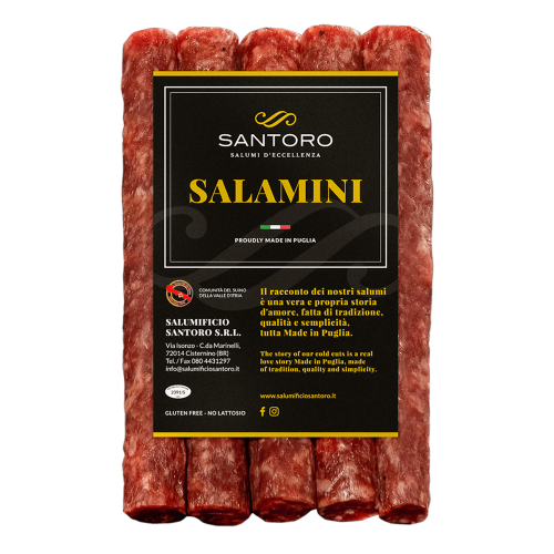 Packed Santoro Salamini with front positioned label